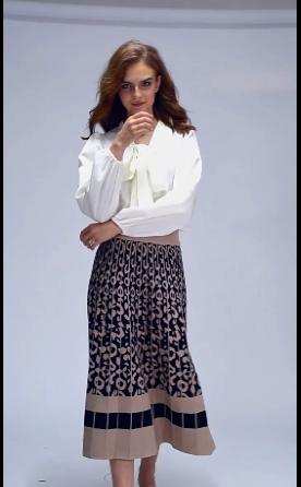 Gestrickte Lange Röcke Frauen Herbst Winter Mode Leopard Gedruckt A Linie Hohe Taille Plissee Midi Rock
