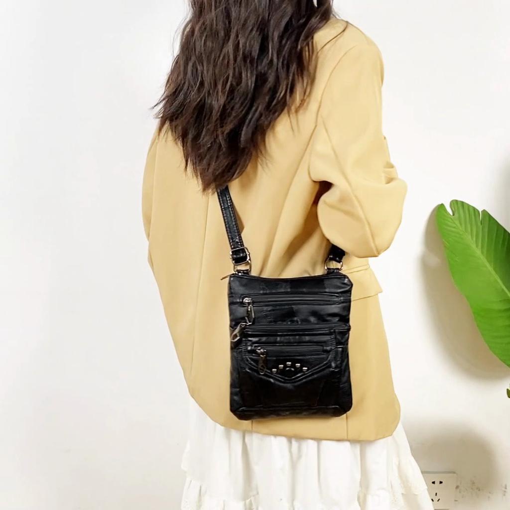 Women's Soft Leather Shoulder Bag Multi-Layer Crossbody Bag