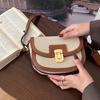 2024 New Small Style Contrast Panel Canvas Retro One Shoulder Crossbody Saddle Bag Luxury Designer Vintage Wallet Purse Ladies