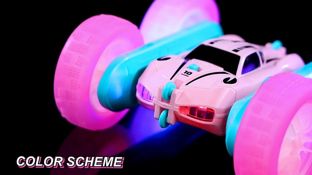 RC auta Růžové auto na dálkové ovládání 2,4 GHZ oboustranné RC kaskadérské auto otočné o 360° pásové vozidlo s dálkovým ovládáním se světlomety Hračky do auta pro děti Narozeniny