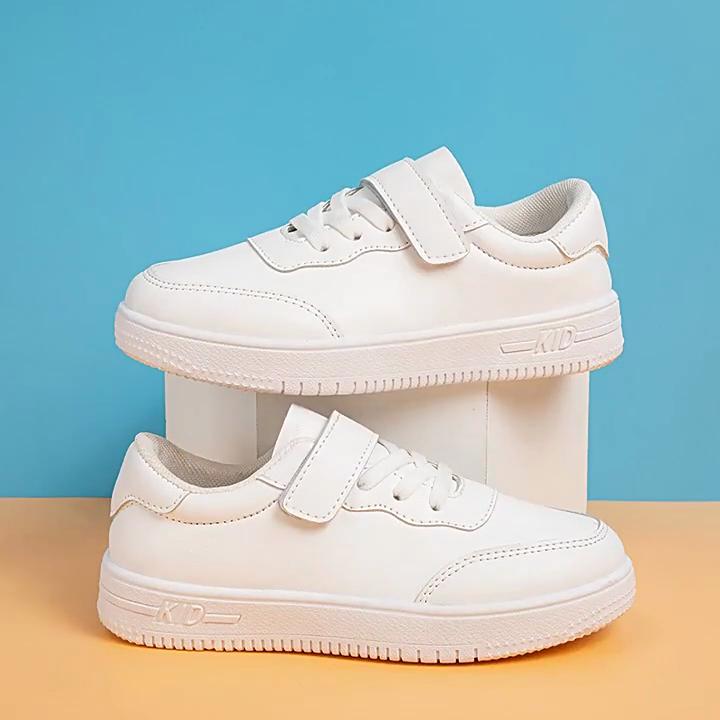 Spring and Autumn Leather Panel Shoes Boys Little White Shoes Low Top Girls School Performance Korean Version Casual Shoes