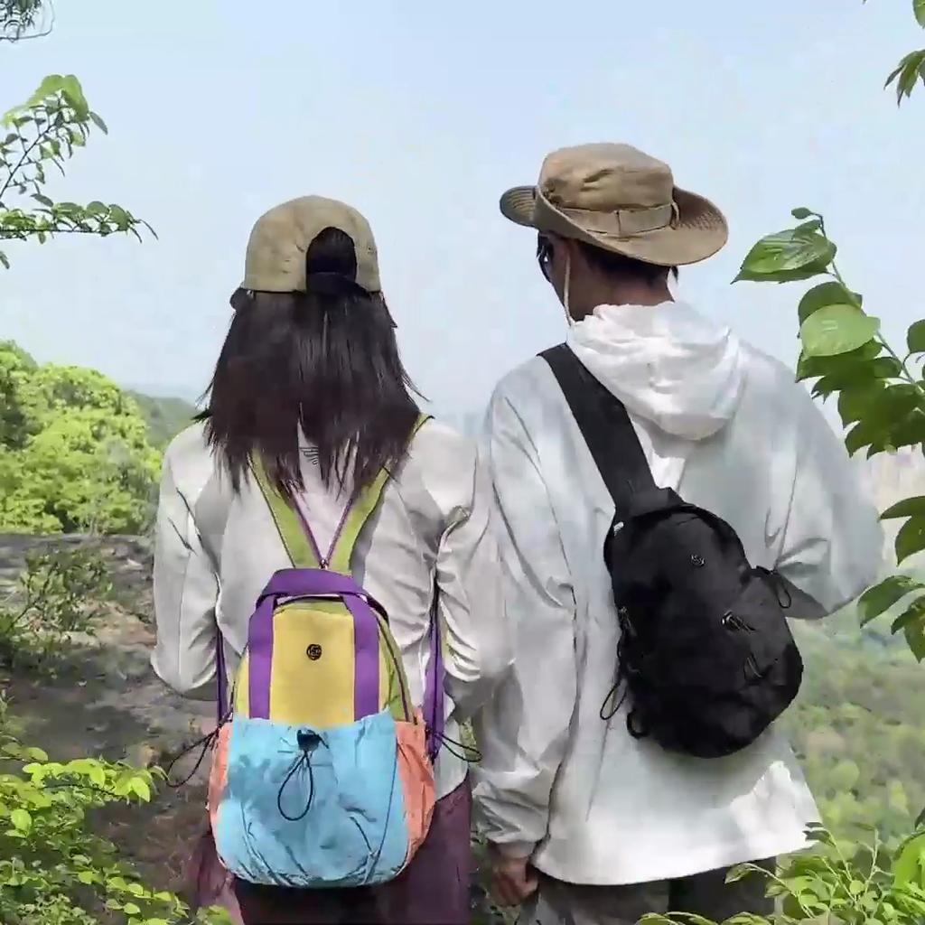 Color Block Backpack with Front Drawstring Pocket and Dual Carrying Options