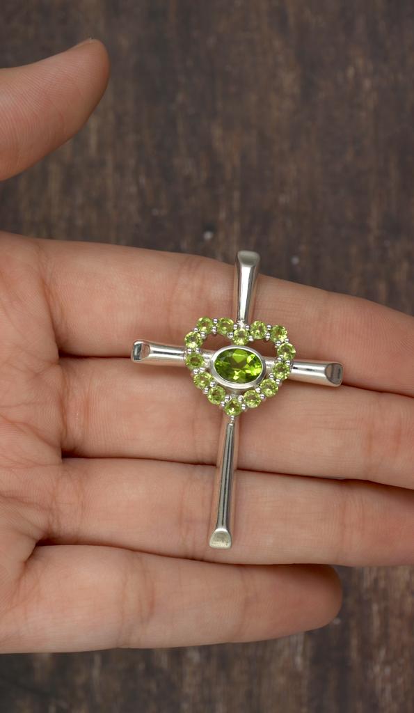 Gemstone Cross Pendant 925 Silver Cross Charm Jewelry Zivori Pendant Green Peridot Cross