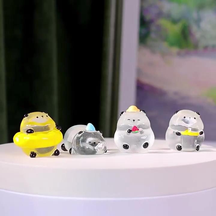 6Pcs/lot Cute Luminous Panda Animal Miniatures Mini Figurine Glow In the Dark Fairy Garden Decoration Micro Landscape