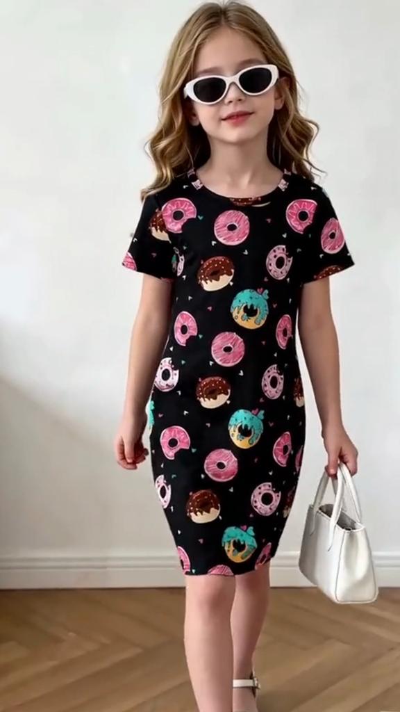 Kurzarm Bodycon Kleid für Mädchen Rundhalsausschnitt Eng anliegendes T-Shirt Mini Bleistift Lässig Bequem Sommerkleider Teenager 5-14 Jahre