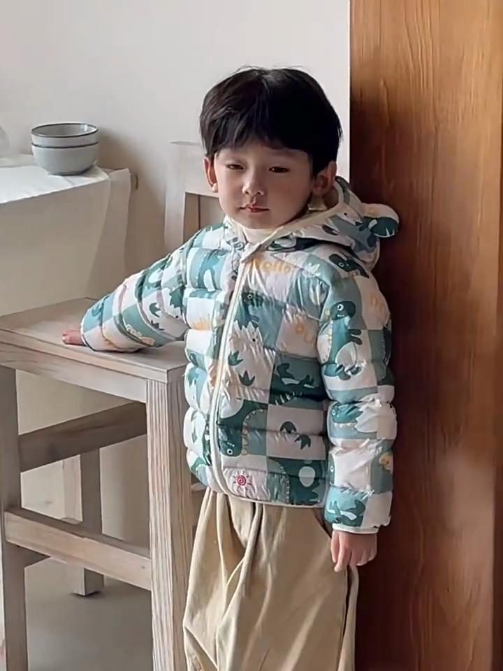 Fashion Boys' Warm Cotton-padded Clothes Korean Winter Baby Boy Thickened Short Cotton-padded Hooded Jacket Children's Autumn Cute Cartoon Print Coats