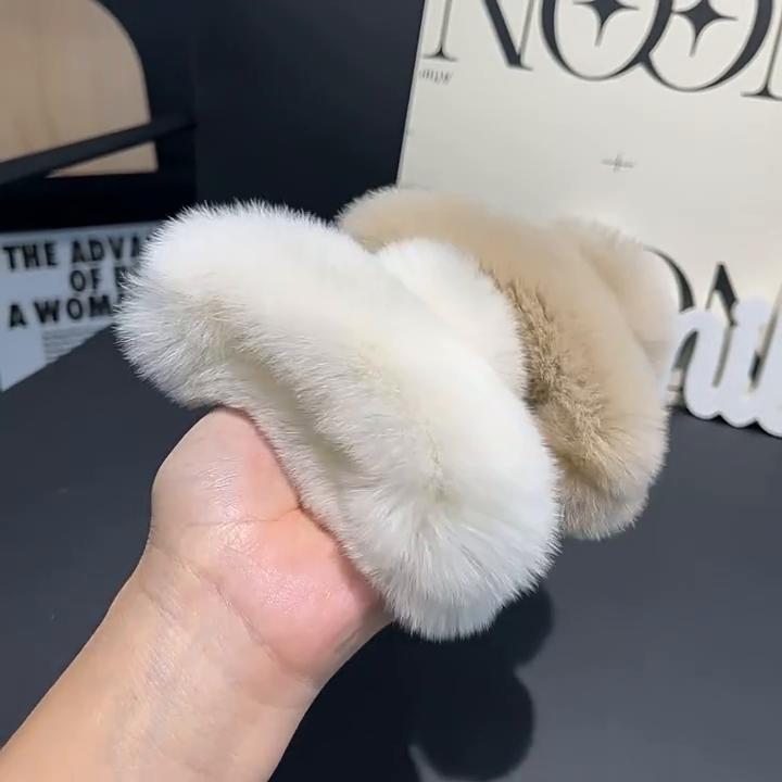 New Hairpin Cute Plush Rex Rabbit Fur Hair Claw Women Elegant Temperament Real Rex Rabbit Fur Hairgrips Fashion Hair Accessories