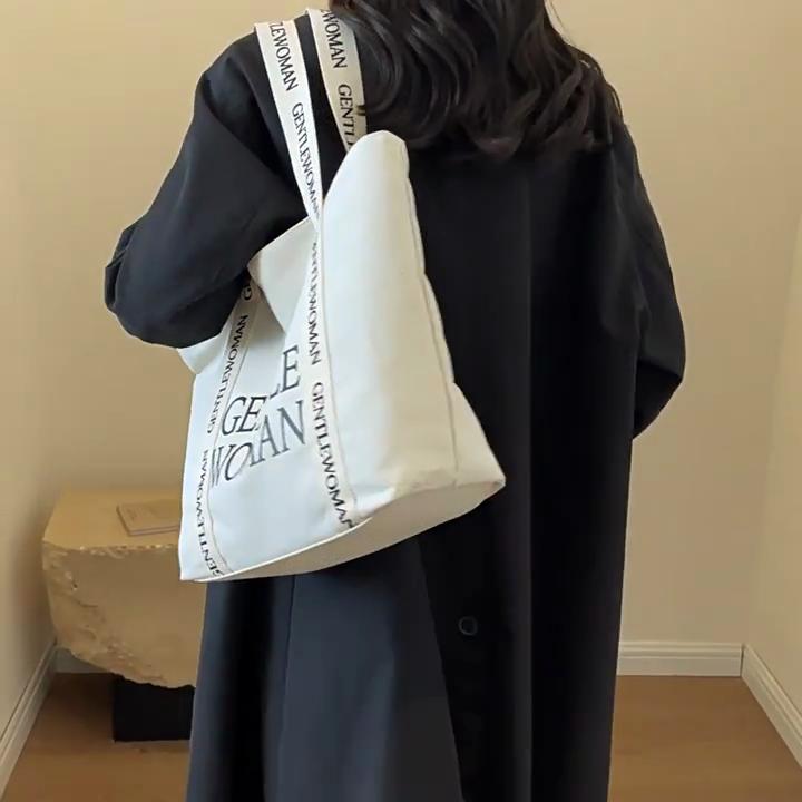 New Style Canvas Bag with Large Letter Print, Casual and Fashionable Shoulder Bag
