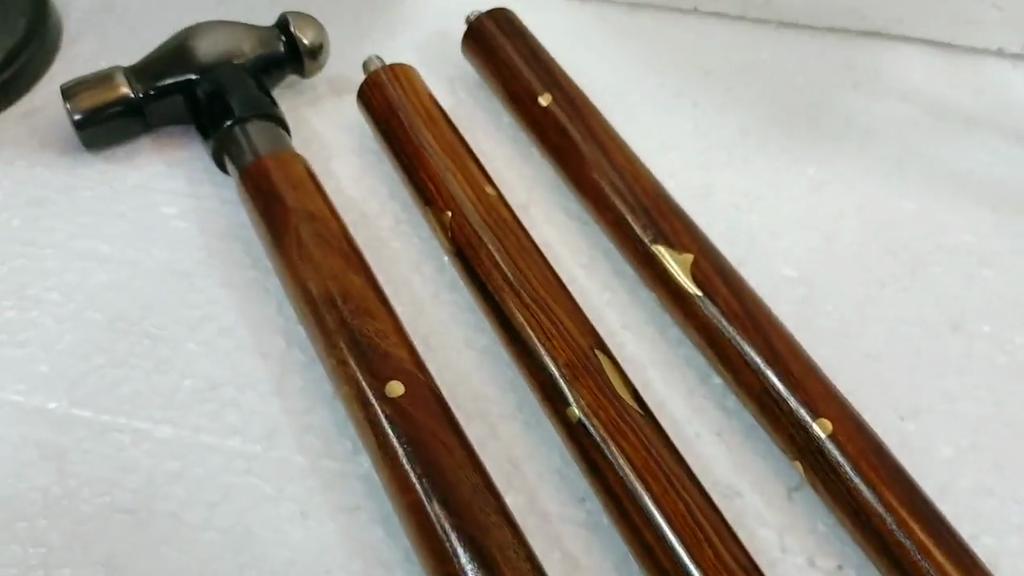 Walking Cane: Blacksmith Hammer Handle, Foldable Wooden Stick