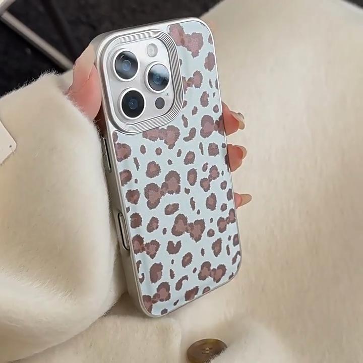 Retro Leopard Bow Apple 17 Mobile Phone Case 16promax Leather 15 Suitable for IPhone13 Silver Edge Fashion Mobile Phone Case