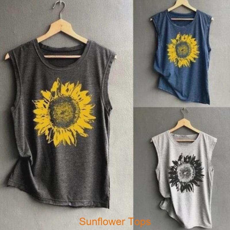 Exquisite Women's Sleeveless Sunflower Tops Blouse For Effortless Summer Style