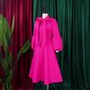 Women Long Sleeve Elegant Dresses Bow Collar High Waisted Pleated Mid Calf Luxury Birthday Party Vestidos Mujer Dress
