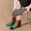 Johnature Ethnic Style Flower Mixed Colors Genuine Leather Women's Versatile Boots Warm Cotton Shoes