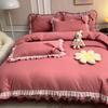 Korean Princess Style Four-piece Set Thickened Brushed Quilt Cover Non-slip Protection Bedspread Cover Ruffled Bed Skirt Style
