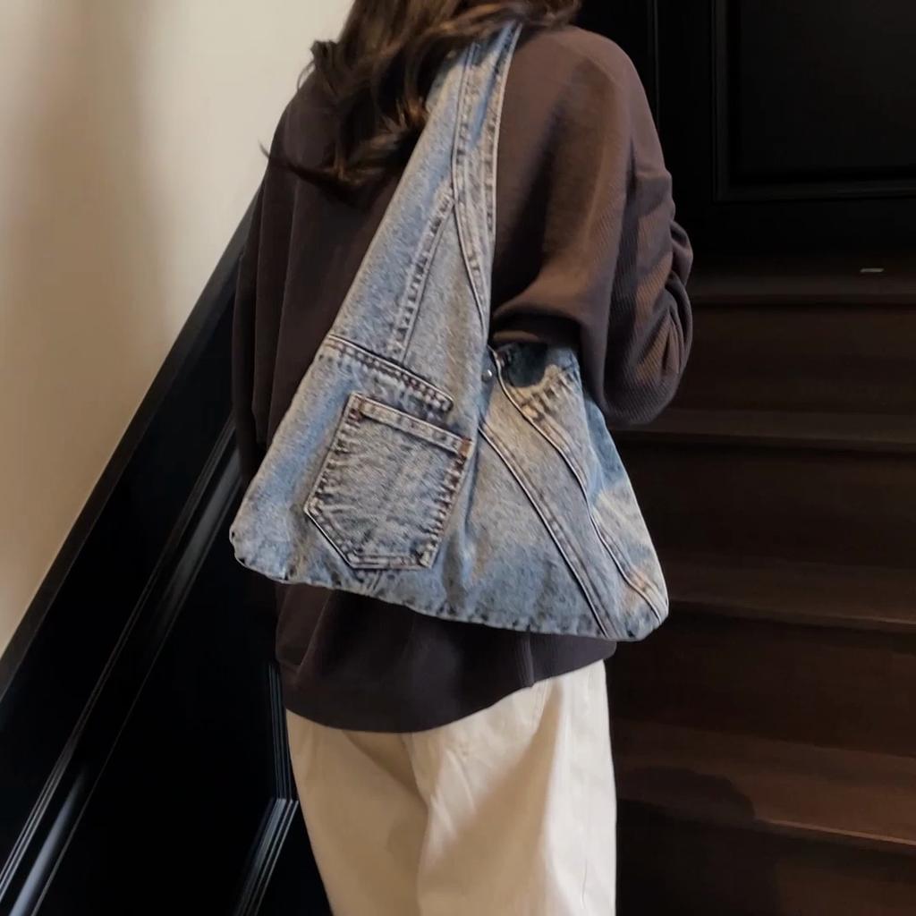 Dames Denim Tote Bag Modieuze Oversized Schoudertas Casual Dagelijkse Canvas Stijl Handtas
