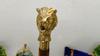 Engraved Lion Head Walking Stick: Golden Brass Finish, 39 Inch Cane