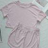 Women’s Summer Pajama Set Hollow-Out Breathable Short Sleeve Top and Shorts with Side Slits Sexy Two-Piece Loungewear