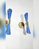 1950s Mid Century Blue Diabolo Brass Wall Sconces - Italian Style Pair
