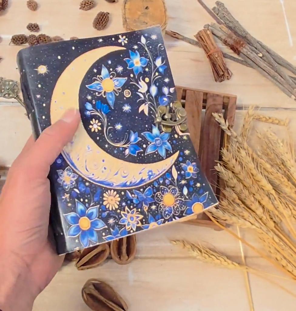 Grimoire Leather Journal, Print Tree of Life Journal, Blank Spell Book of Shadows Celestial Leather Journal Gifts For Him Her