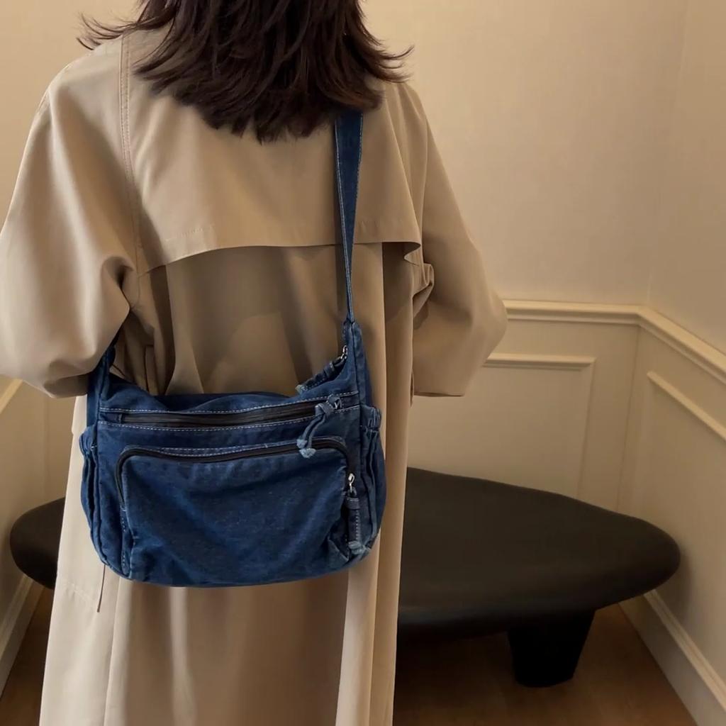 Džínová taška, vícevrstvá crossbody taška, dámská taška přes rameno