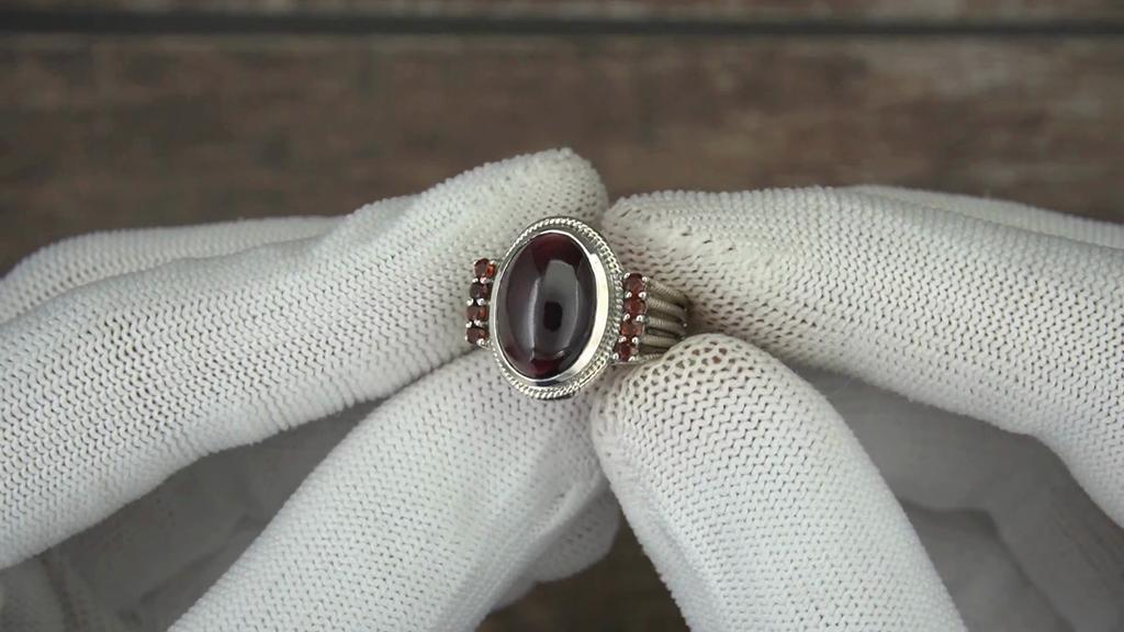925 Sterling Silver Garnet Statement Ring – Handmade Red Gemstone Jewelry for Women, Girls Ring Gift for Her