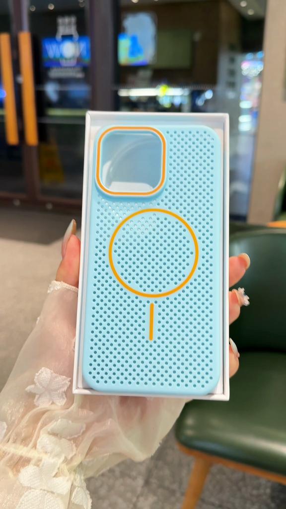 Luxury Contrasting Color Mesh Heat Dissipation Magnetic Protective Case for iPhone 16 Pro Max 15 14 13 12 Pro, Fully Shock-absorbing Protective Cover