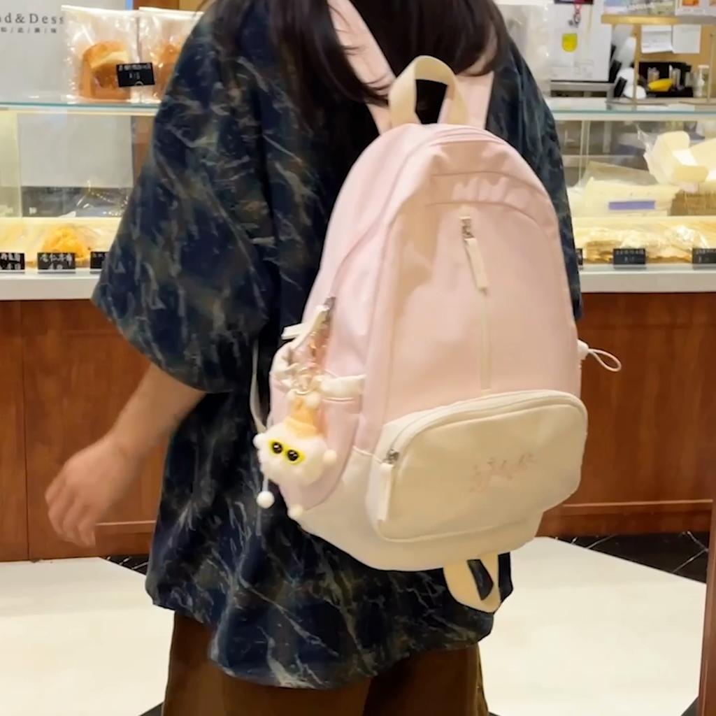 College Style Backpack Lightweight Large Capacity Student Class Schoolbag Women Contrast Color Travel Computer Backpack