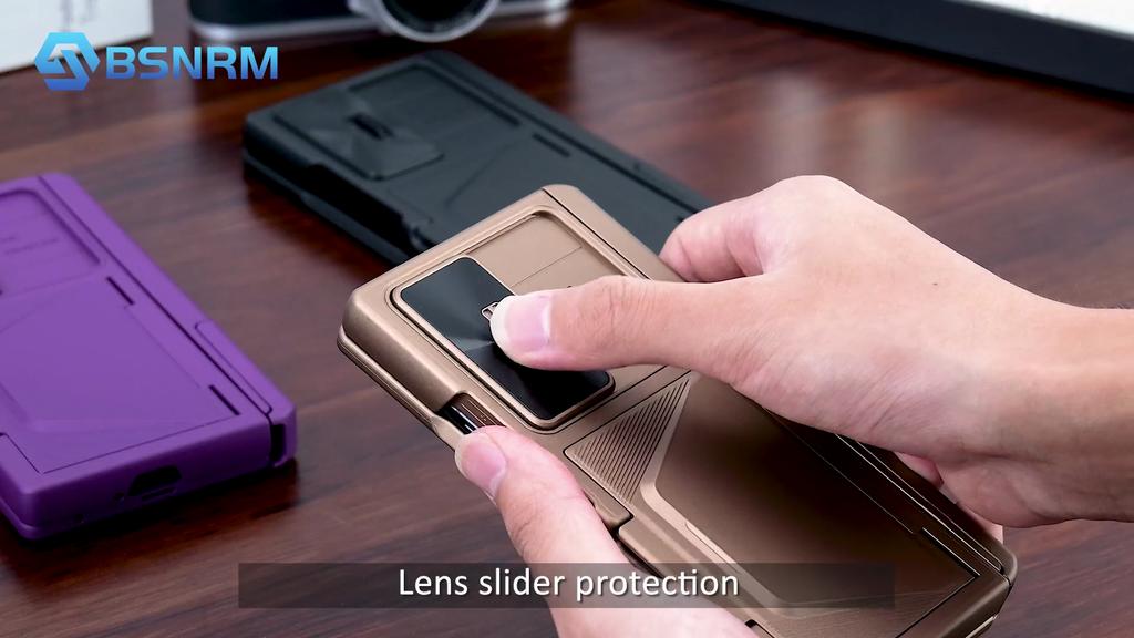 for Samsung Galaxy Z Fold 7 With Card Holder RFID Blocking,Built in Slide Lens Cover & Hinge Protection&Kickstand & Screen Protector,Wallet Case-Gold