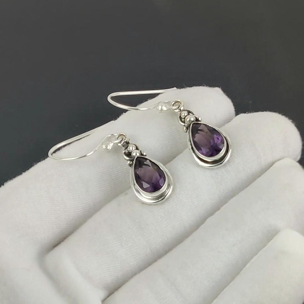 Beautiful Amethyst Gemstone Earrings, 925 Sterling Silver Earring, Handmade Boho Silver Jewelry Dangle Earrings, Engagement Gift