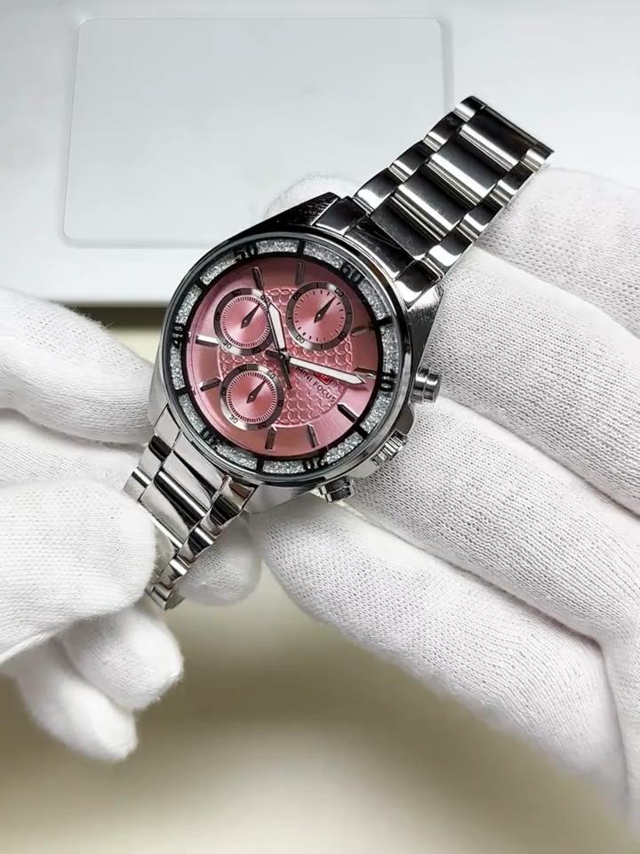 Elegant Ladies Watches Chronograph Dials Fashion Business Quartz Watch for Women Stainless Steel Band