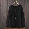 Camisa de Manga Larga de Algodón y Lino para Mujer con Cuello Redondo y Corte Relajado