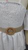 Girls' Fashionable Off-Shoulder Smocked Summer Dress with Belt - Solid Color