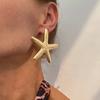Summer Beach Ocean Exaggerated Star Stud Earrings Personalized Trendy Vacation Imitation Pearl Starfish Metal Earring for Women Girl