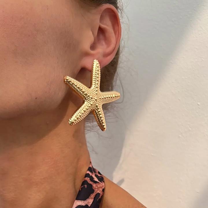 Summer Beach Ocean Exaggerated Star Stud Earrings Personalized Trendy Vacation Imitation Pearl Starfish Metal Earring for Women Girl