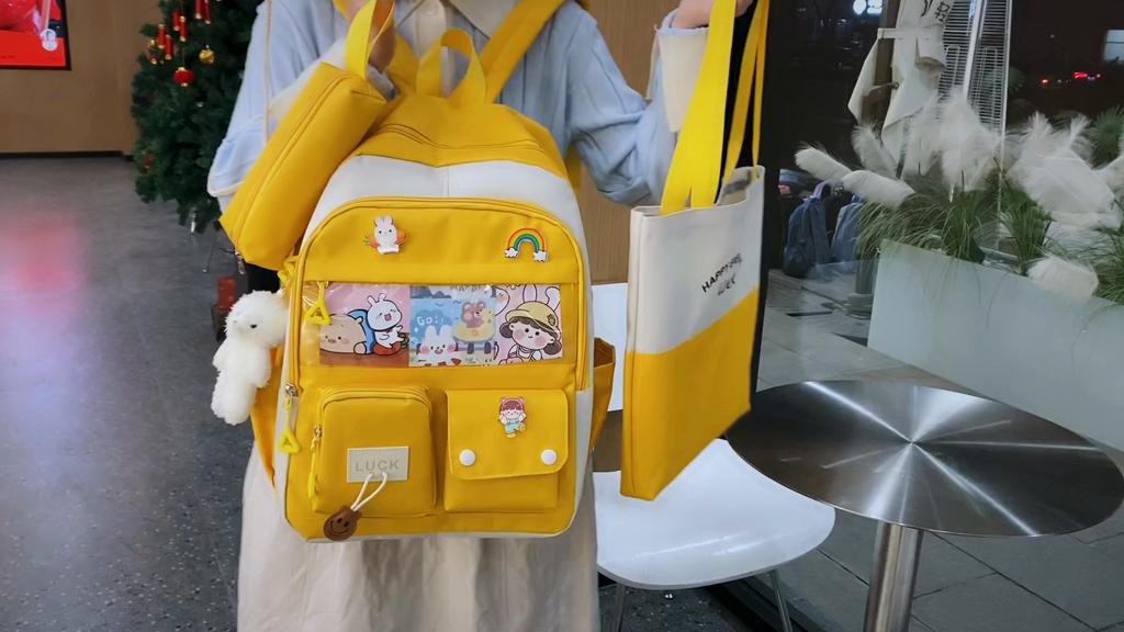 Five-Piece Backpack Set Women's Color Block Backpack Student Schoolbag Large Capacity Backpack