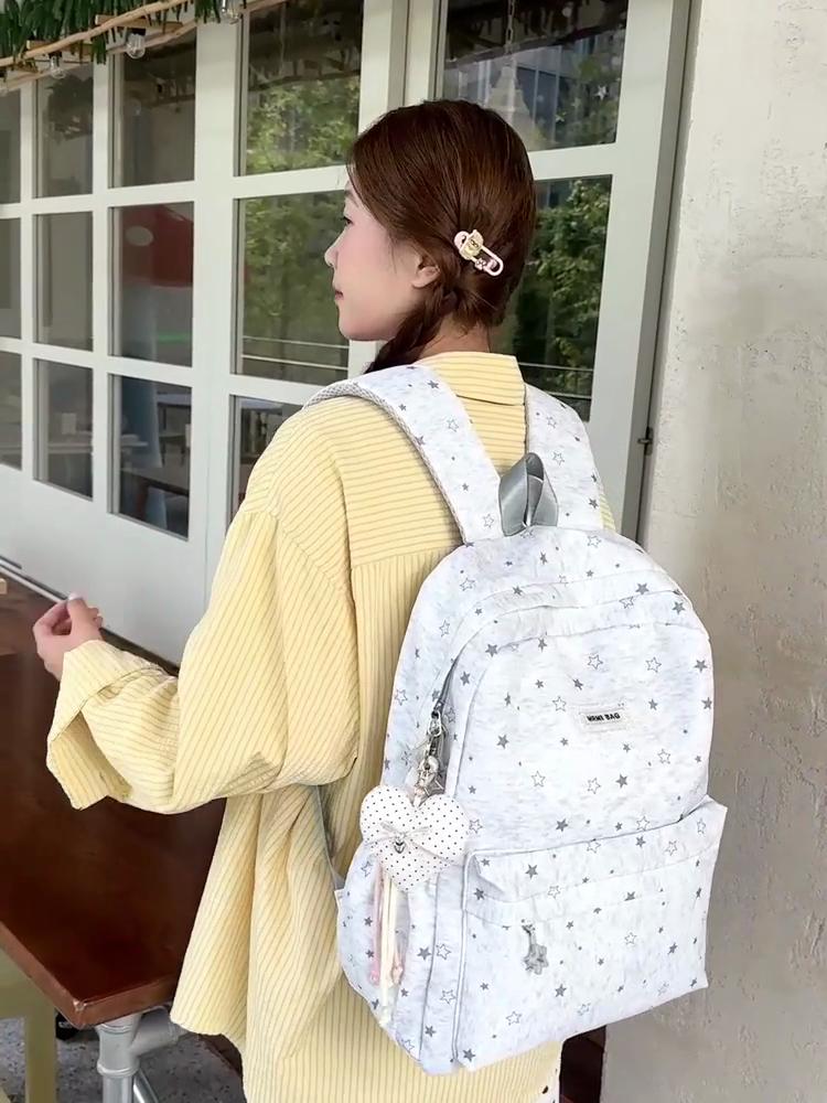 Cute Star Print Backpack for Women Lightweight Casual Daypack Travel School Bag with Multi Pockets