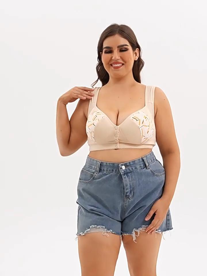 Oversized Bra, European and American Sizes, Cross-border Hot-selling Large Cup Vest-style Front-button Printed Underwear