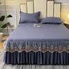 3pcs Set Raw Cotton Bed Romance Dust Protector Cover Soft Bedspread Embroidery Lace Edge Bed Skirt with 2pcs Pillowcase