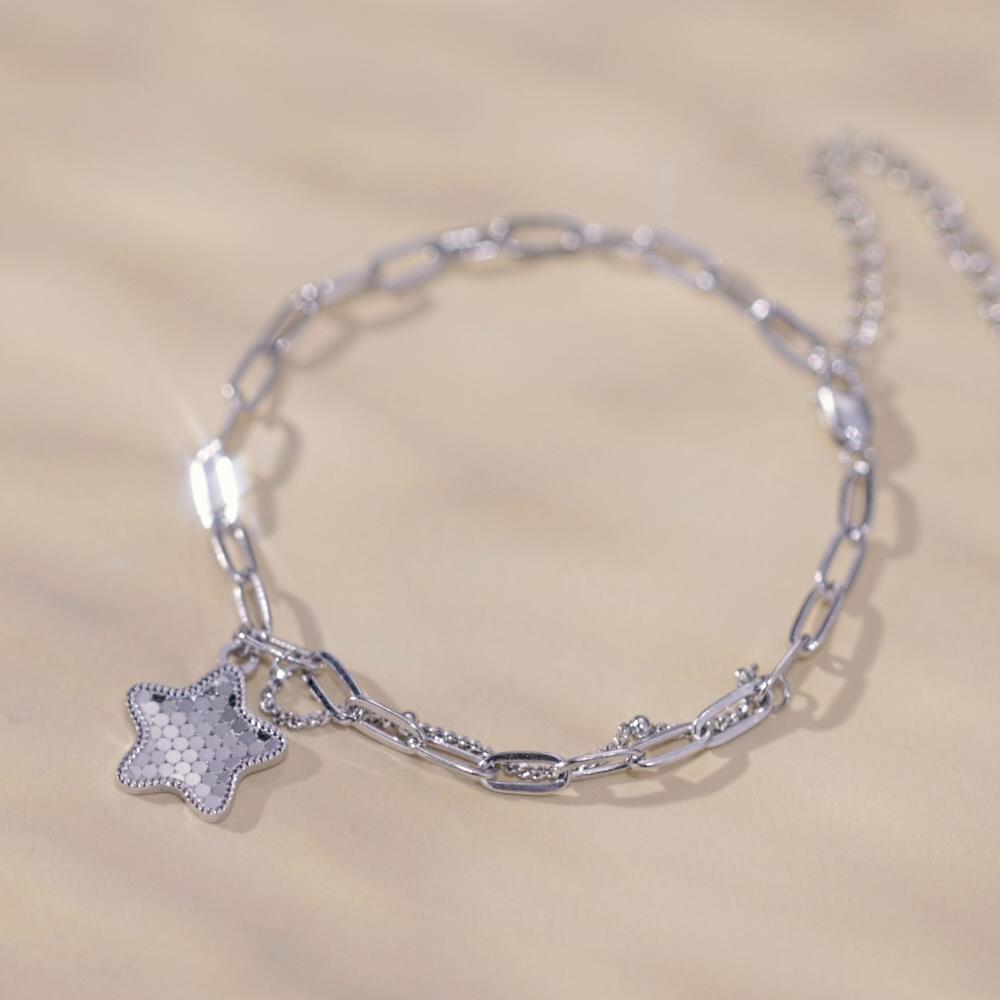 Bamoer 925 Sterling Silver Sparkling Star Bracelet Splice Chain Link for Women Daughter Birthday Day Jewelry Gift Fine Jewelry