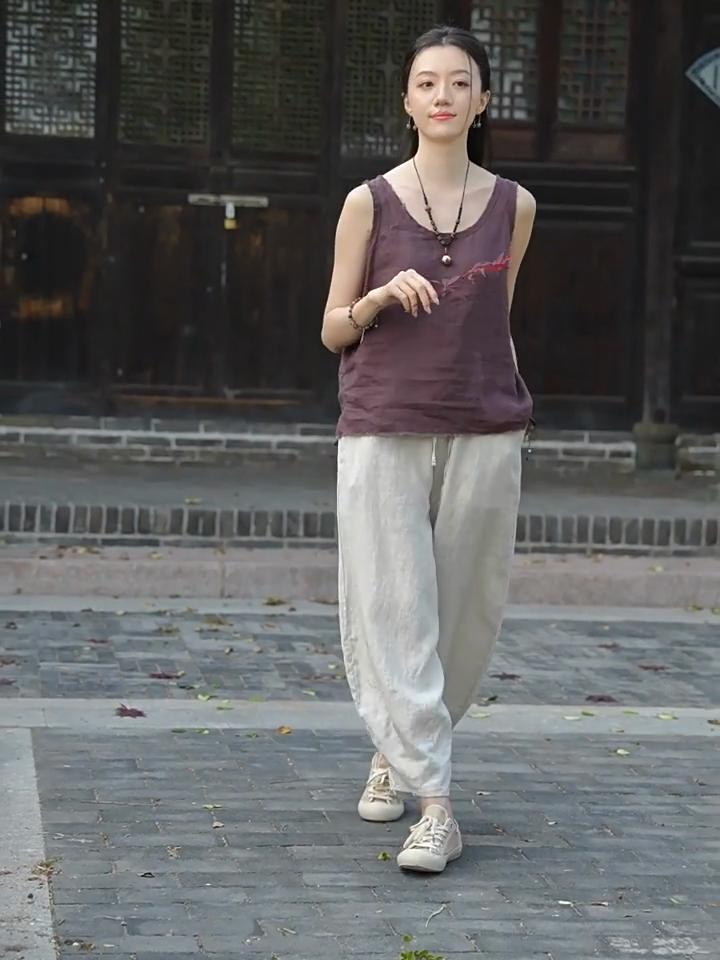 Johnature Vintage Women Bloomers Pants Solid Color Autumn Loose Trousers Elastic Waist Soft Female Ankle-length Pants