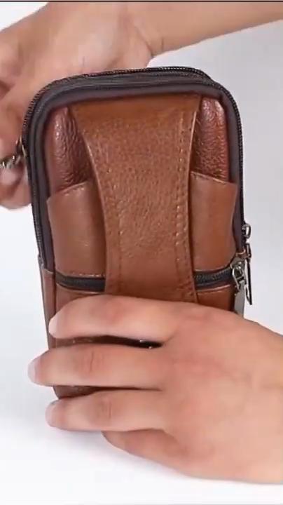 Solid Color Pu Leather Men's Phone Bag Vintage 1Pc Hanging Sports Casual Waist Pocket