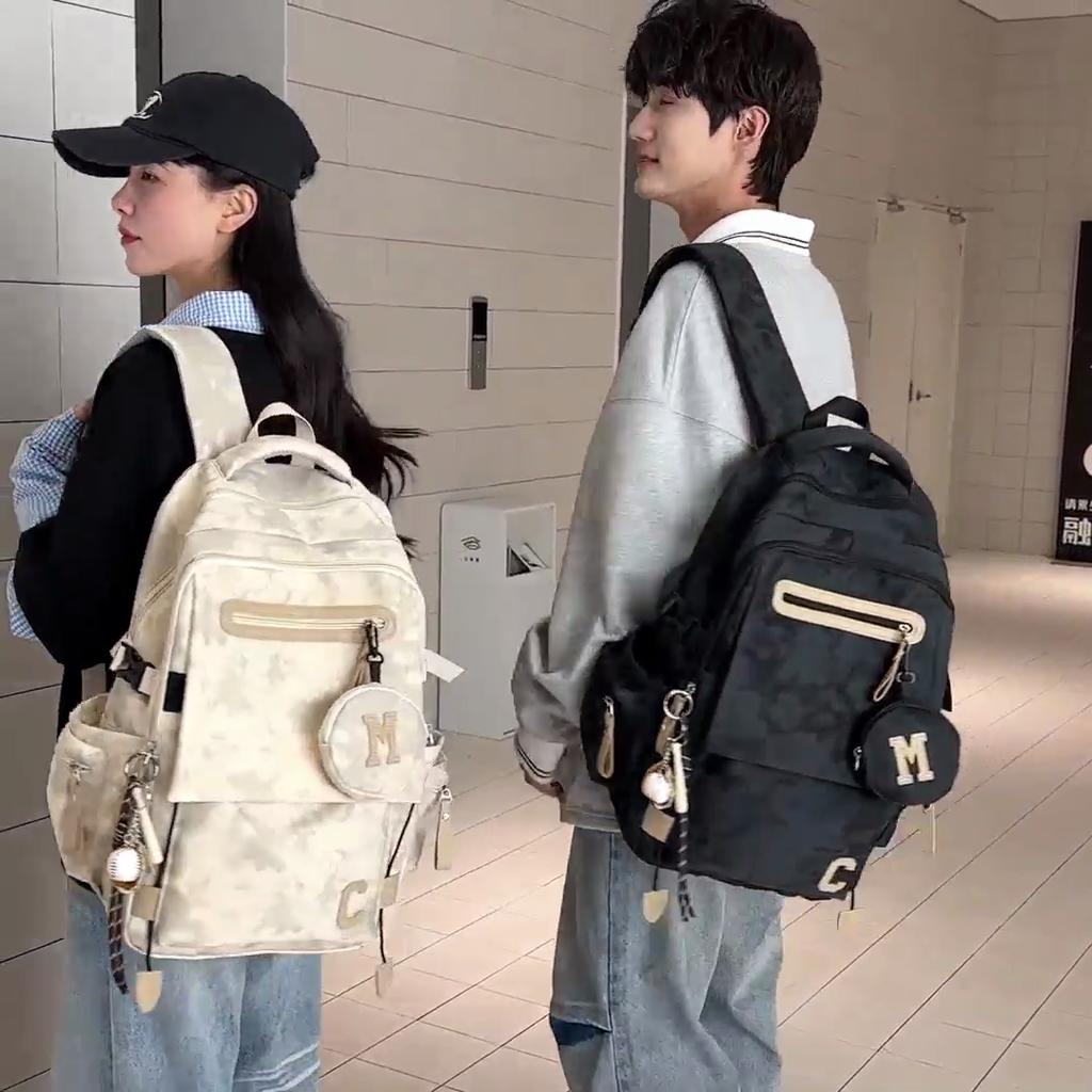 Junior High School Student Schoolbag Men's Large Capacity Backpack Print Women's Travel Backpack with Coin Purse
