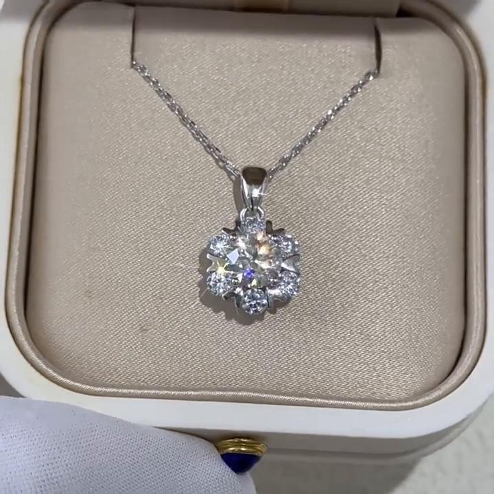 Vinregem 100% 925 Sterlingsilber VVS1 3EX D Farbe 1CT 6,5 MM Echter Moissanit Diamant Edelstein Blume Anhänger Halskette Echtschmuck GRA