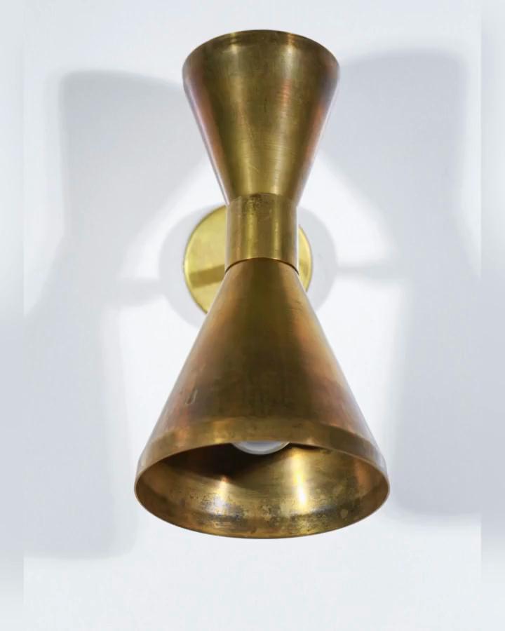 Pair Italian Solid Brass Diabolo Wall Sconces: Contemporary Lighting