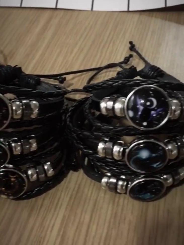 12 Constellations Multi-layer Woven Luminous Punk Cowhide Starry Sky Bracelet Jewelry, Unisex, Popular Couple Hand Rope