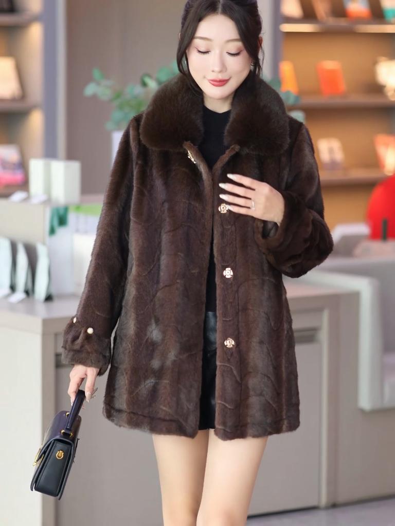 Middle-aged Women's Faux Fur Coat Winter Outerwears Elegant Thick Warm Fur Jackets for Women Clothes