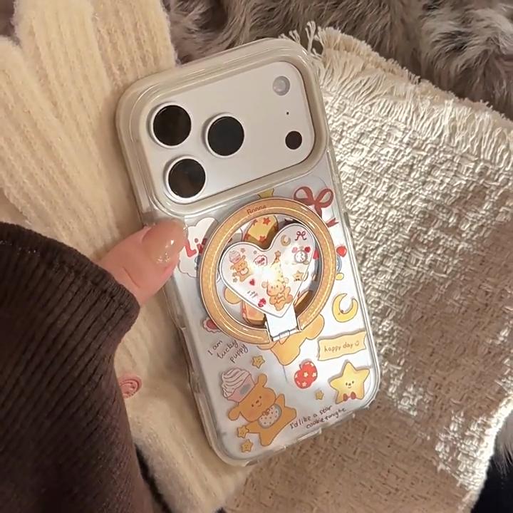 Cute Puppy Magnetic Heart-Shaped Phone Case for iPhone 16, iPhone 17, and iPhone 17 Pro Max