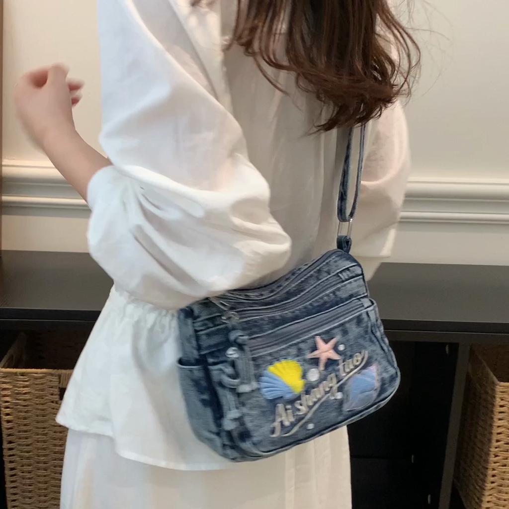 Bestickte Handytasche Jeans-Tasche Damen Umhängetasche
