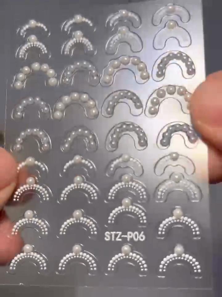 Französische Linienkunst Vollständige Abdeckung Selbstklebende Nagelsticker Perlen Glitzer Wasser Diamant DIY Nagelaufkleber Elegante Maniküre Zubehör
