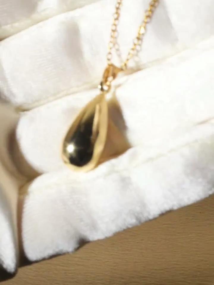 Golden Teardrop Pendant Necklace, Minimalist Dainty Jewelry for Women
